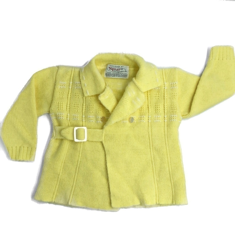 Vintage Yellow Orlon Baby Cardigan Knit 0-6 Months